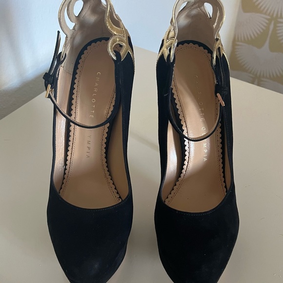 Charlotte Olympia Sabrina Black Platform with Gold Shoes size 6 - Picture 4 of 13